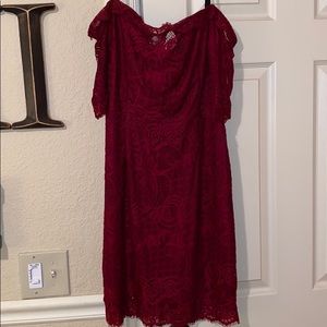 Wine lace off the shoulder dress